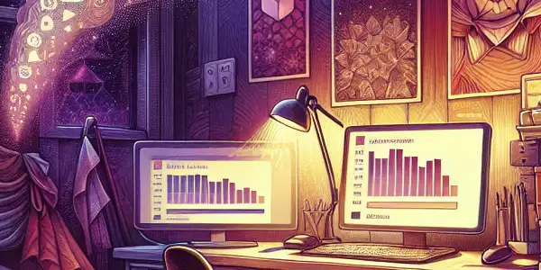 A cozy, dimly lit room filled with electronic devices, glowing screens, and elements symbolizing digital media sharing.